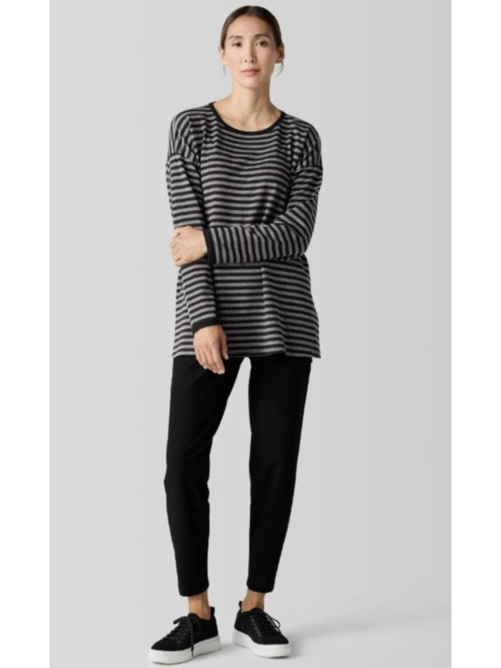 EILEEN FISHER Striped Sz Medium Oversized Soft Stretchy Slouchy Tunic Sweater